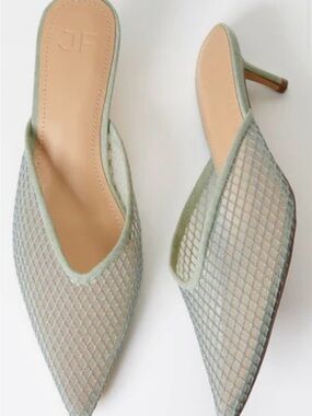 JustFab Mint Mesh Pointed Kitten-Heel Mules
